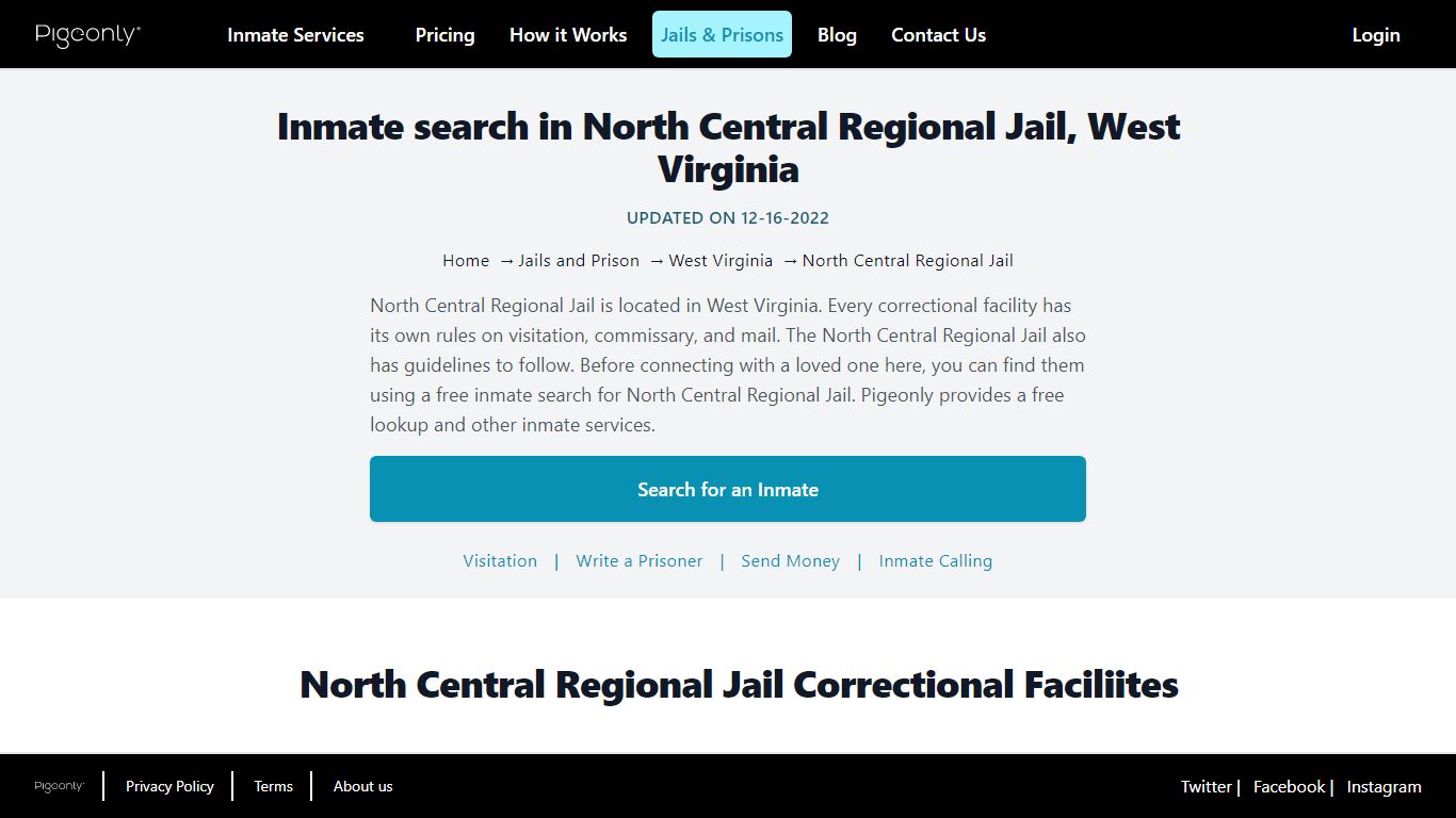 Inmate search in North Central Regional Jail, West Virginia